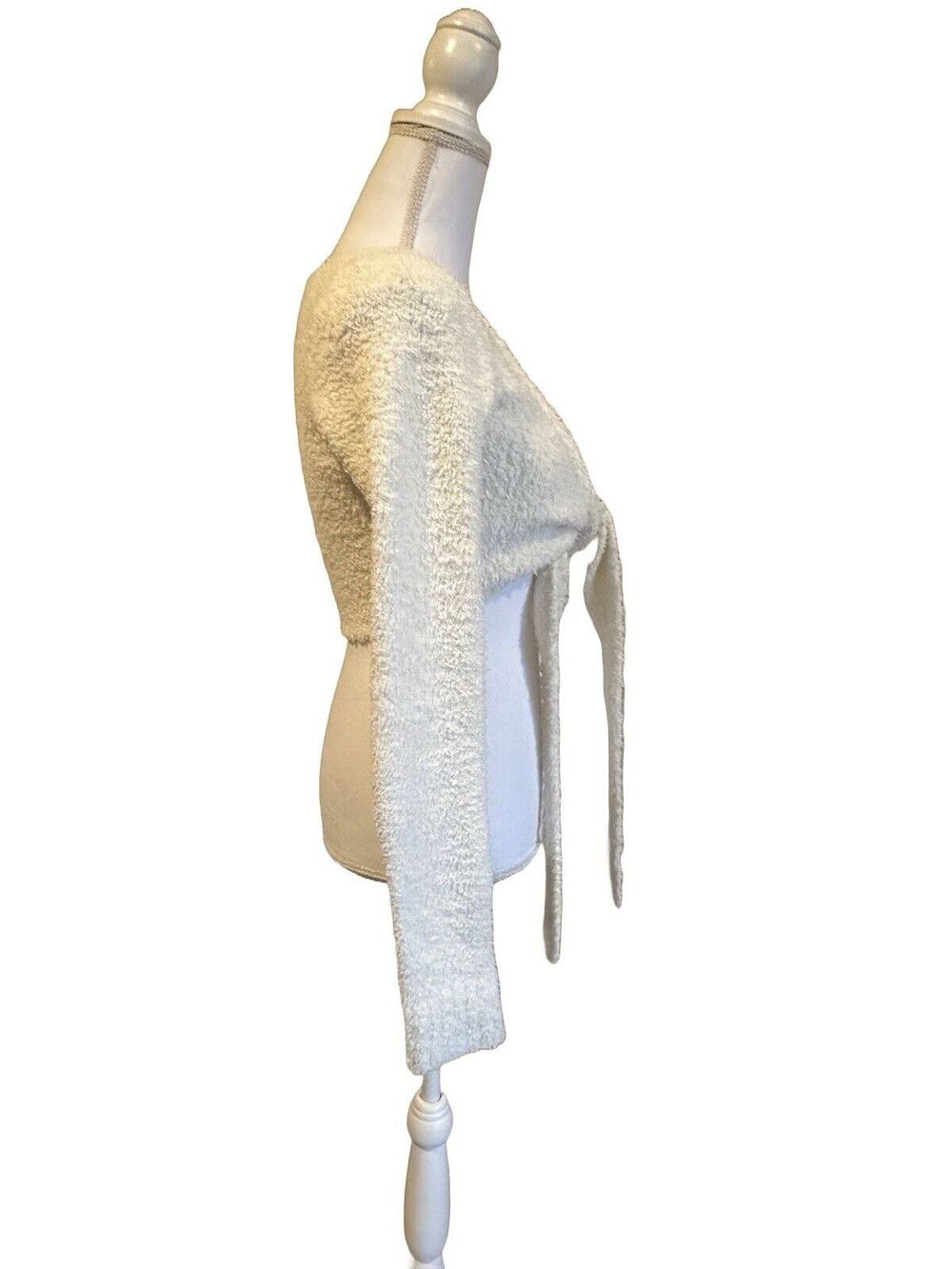 Cream Tie-Front Fuzzy Knit Cardigan - Picture 3 of 6